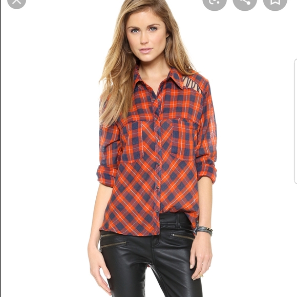 Free People Tops - Free people orange plaid